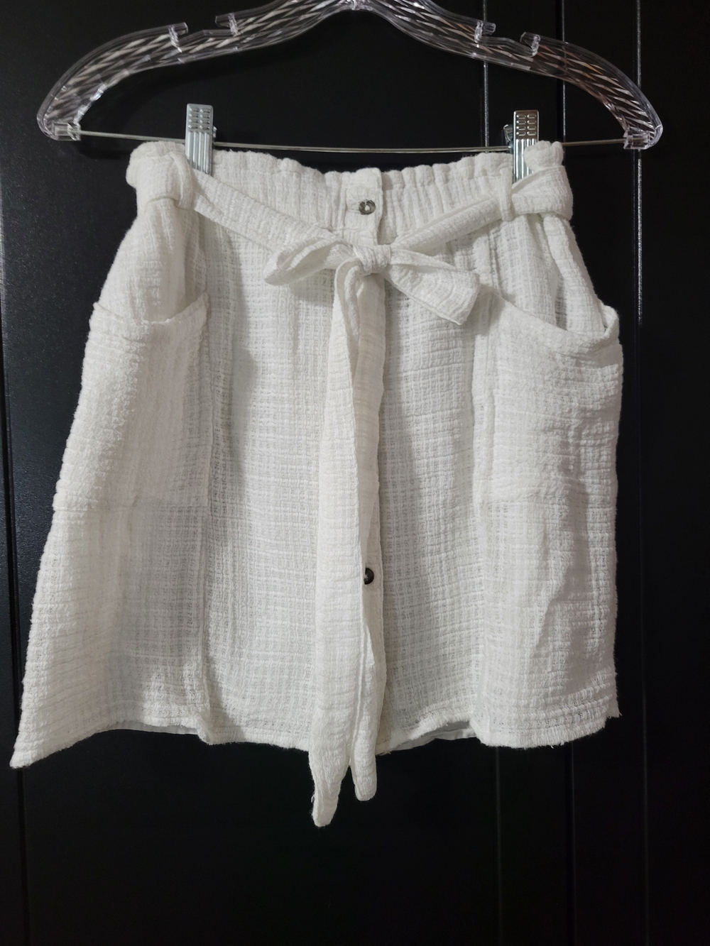 aerie White Textured Tie-Waist Mini Skirt Preppy